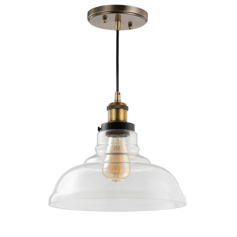 Fontaine 11" Farmhouse Metal/Glass LED Pendant, Brass Gold by JONATHAN Y
