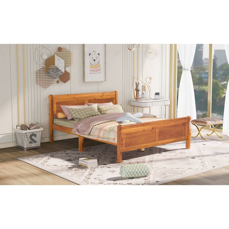 Queen Wood Platform Sleigh Bed Frame with Headboard for Guest Living