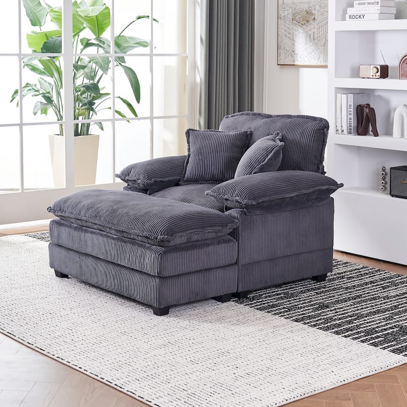56.3" Corduroy Single Sofa Chair with 2 Toss Pillows & a Ottoman