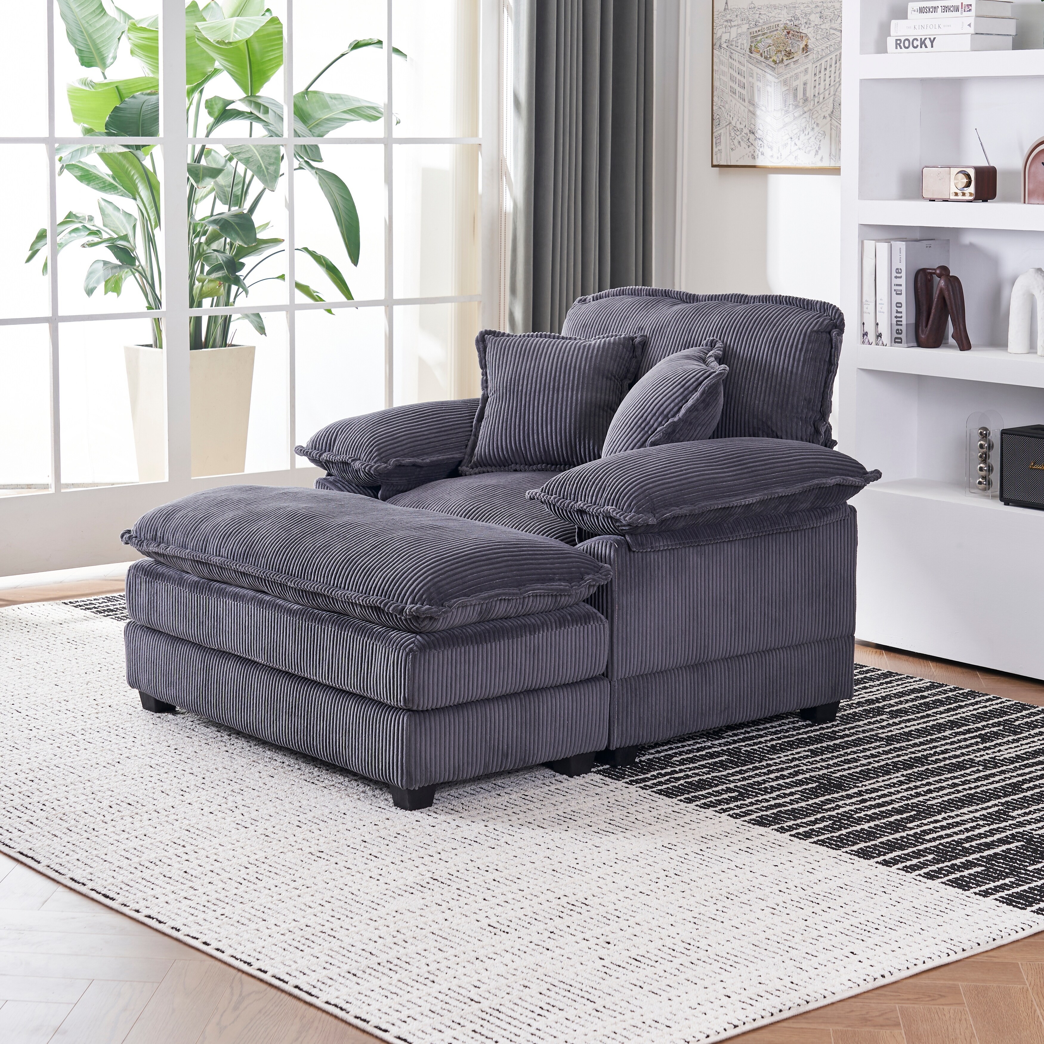 Reclining Sofa Chair Deep Seat Accent Chair Ottoman Set of 2 with 2 Toss Pillows Grey Corduroy Upholstered Chaise Lounge Bed Bath Beyond 41041083