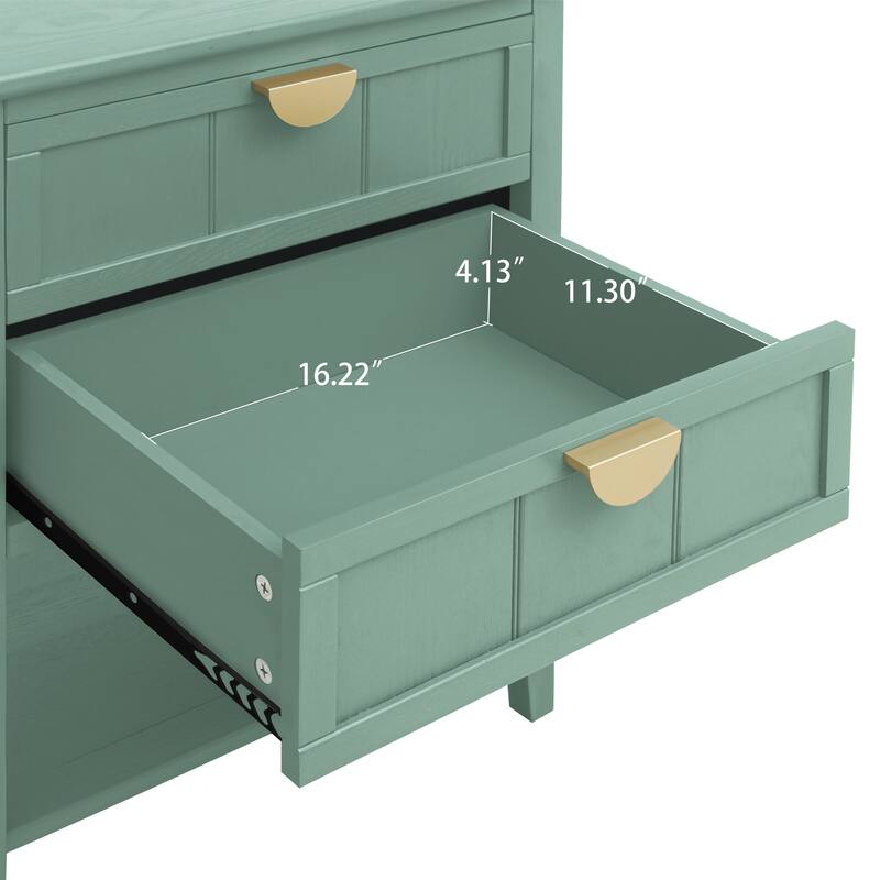 2 Drawer Side table with Bottom Open Shelf and Semi-circular Handle