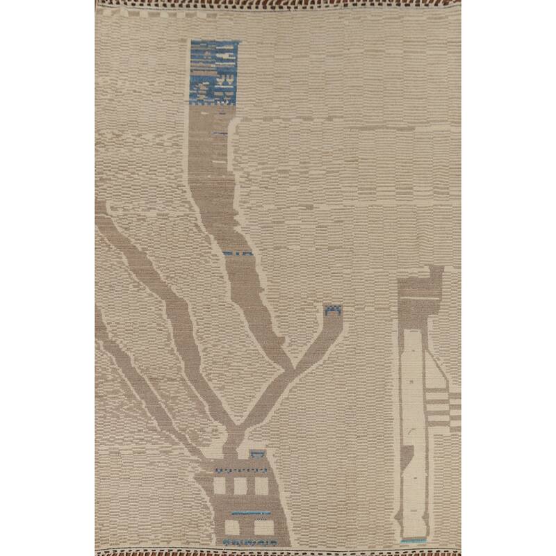 Beige Modern / Moroccan Area Rug Handmade Wool Carpet - 9'0"x 13'0"