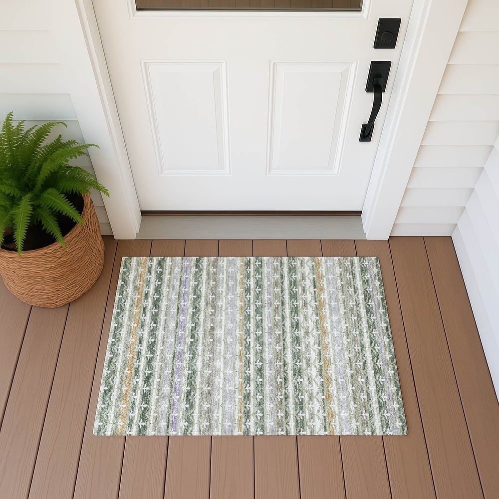 Machine Washable Indoor/ Outdoor Stripe Bramlage Chantille Rug