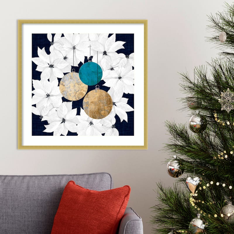 Blue Sophisticated Christmas III by Grace Popp Wood Framed Wall Art Print
