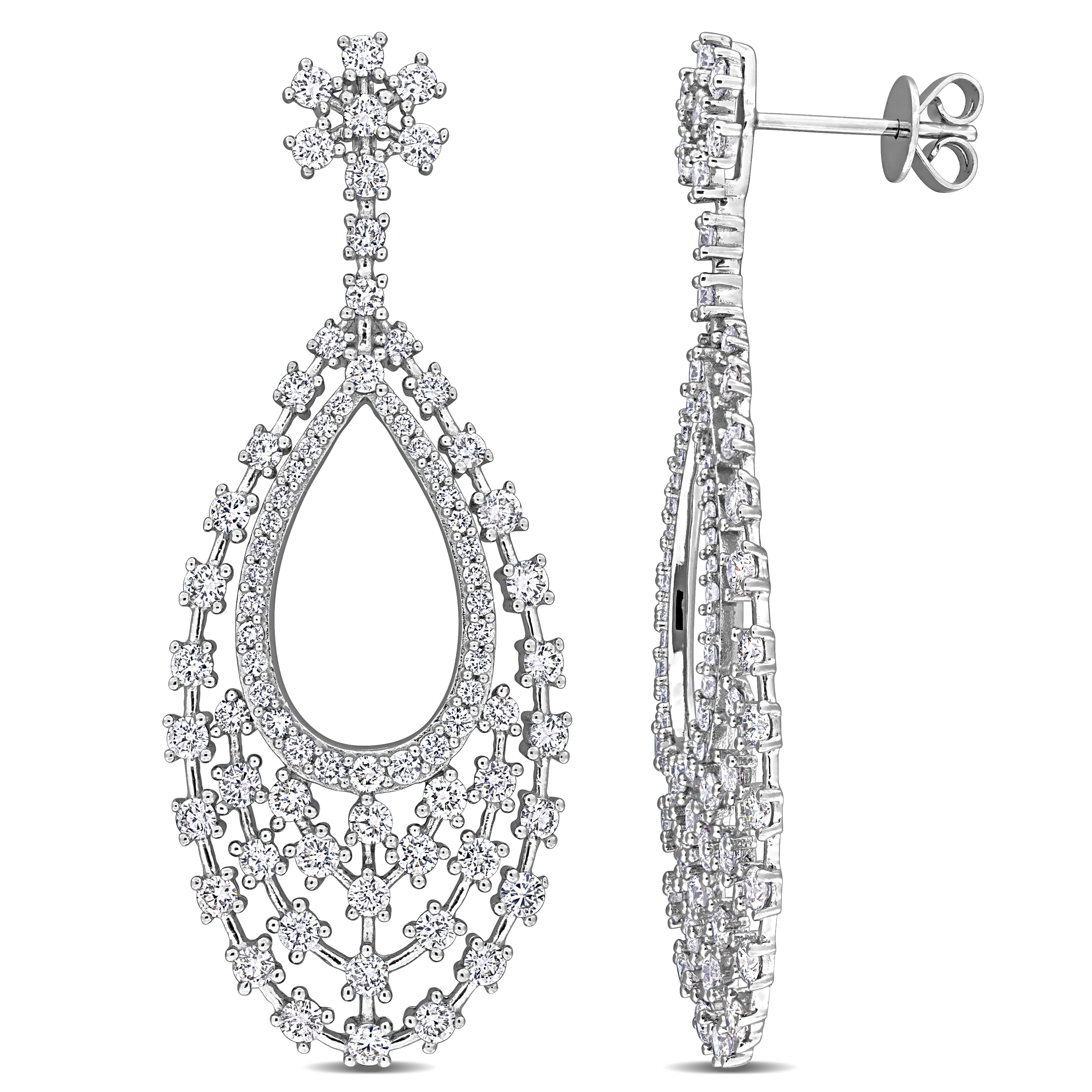 Miadora 3 1/4ct TDW Diamond Layered Drop Earrings in 14k White Gold