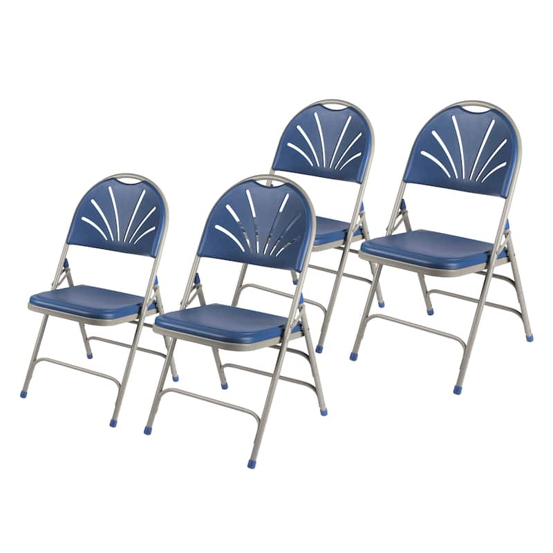 Hampden Furnishings Lusitano Collection Fan Back Folding Chair, Pack of 4 - Blue