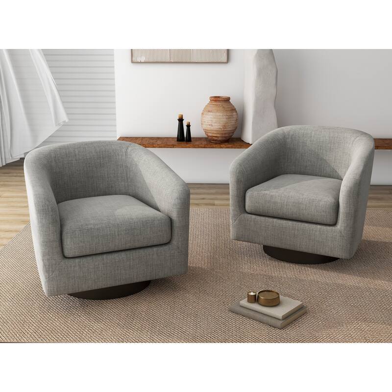 2 Set Round Barrel Chair 360-Degree Swivel Accent Chairs - 28.26" x 25.32"x 26.55" - Light Grey(Linen)