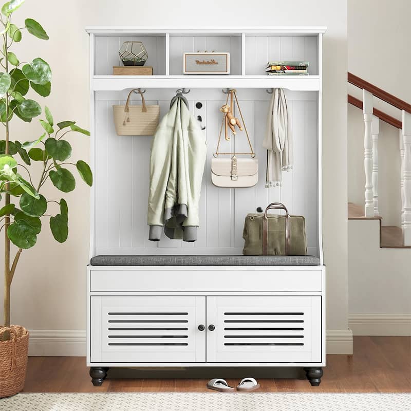 47"W Entryway Hall Tree with Bench & Flip Cabinet & Hanging Hook - 47.2''W x 17.5'' D x 69.1'' H