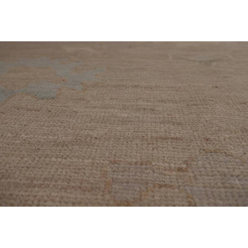 Transitional Beige Oushak Turkish Area Rug Hand-Knotted Wool Carpet - 8'11"x 11'10"