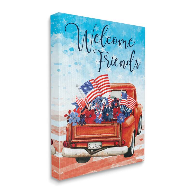 Stupell Industries Welcome Friends Americana Pickup Truck Canvas Wall Art by ND Art