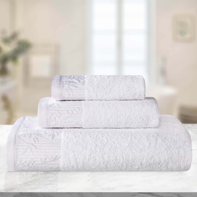 Superior Wisteria Cotton Floral Jacquard 3 Piece Bathroom Towel Set