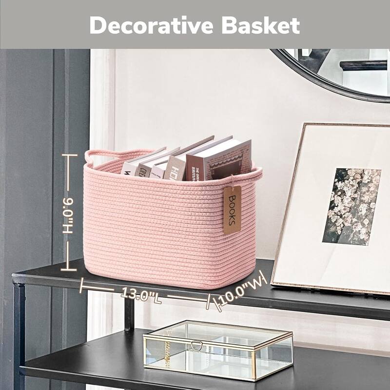 Woven Rope Storage Basket Set of 3, Closet Baskets for Toys, Books, Rectangle Decorative Baskets - 10"D x 13"W x 9"H