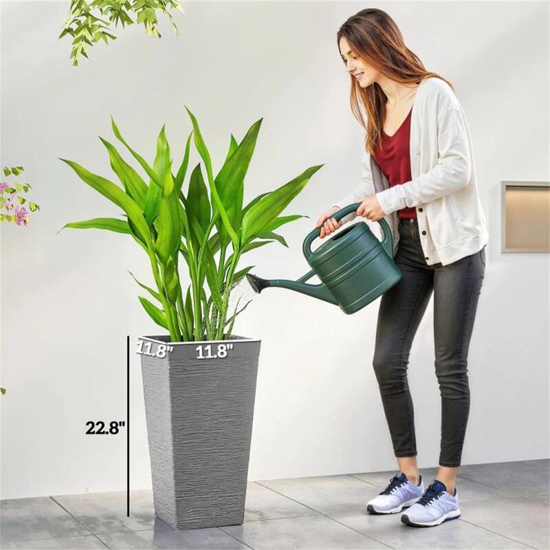 A set Of 3 outdoor Flower pots, conical Flower pots, gray, very suitable For Deep Rooted Plants Or Small Trees - Gray