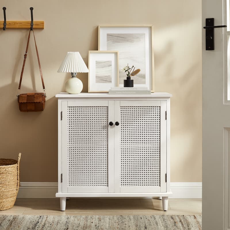 Art Leon Woven Rattan Wicker Accent Cabinet - White