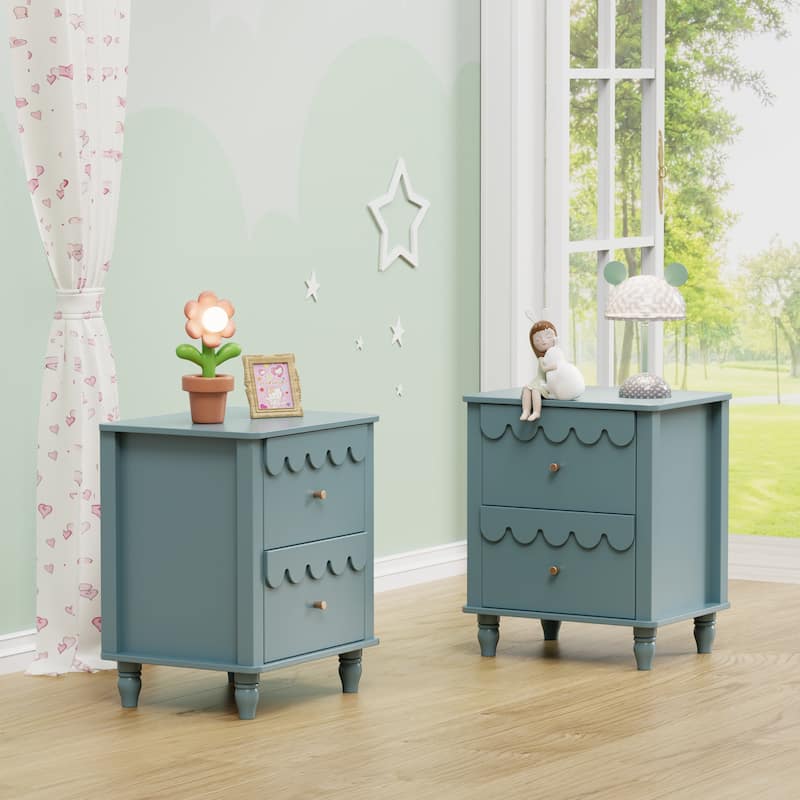 2 Drawers Nightstand Curved Design Cloud Bedside Table