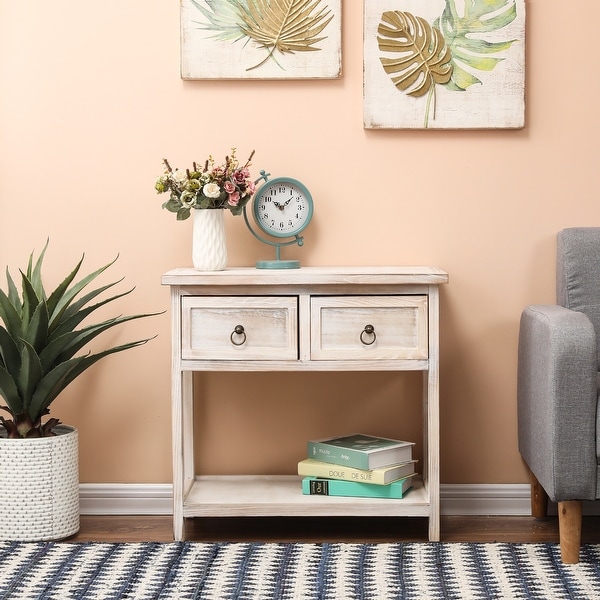 Pine Wood White-Washed Console Table. Opens flyout.