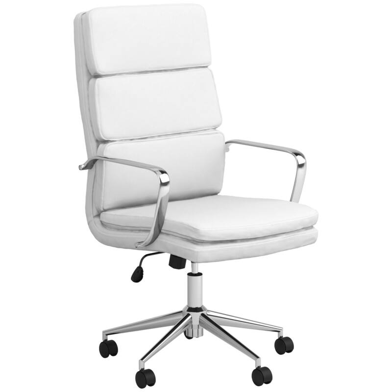 Adjustable High Back Upholstered Office Chair in White with Chrome Base, Contoured Arms and Casters