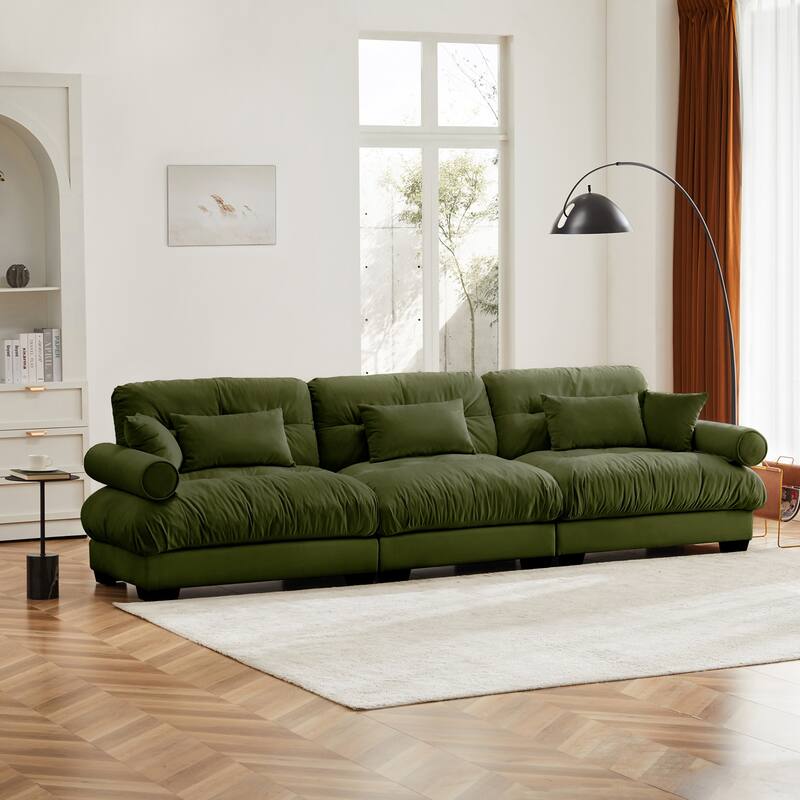 Modern Sectional Couch Comfortable Upholstered Sofa Set with Lumbar Pillow and Throw Pillow for Living Room