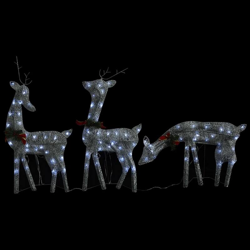 Garden 3pc Reindeer Christmas Decoration, 90 LEDs, Cool White Lights - Silver, White