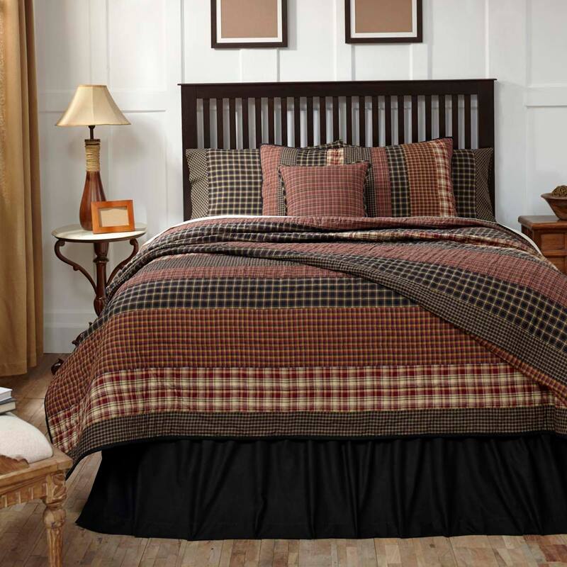 Red Rustic Bedding VHC Beckham Quilt Cotton Striped Patchwork