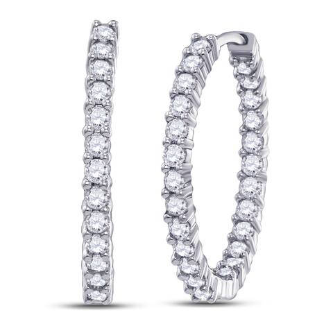 14k White Gold 3 Carat Round Diamond Inside Outside Hoop Earrings for Women