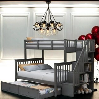 Twin-Over-Full Loft Bed Twin Size Trundle, Storage and Guard Rail for Adults and Children