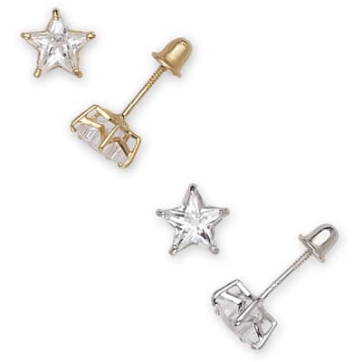 Curata 14k Gold 6mm Cubic Zirconia Star-shape Screw Back Stud Earrings