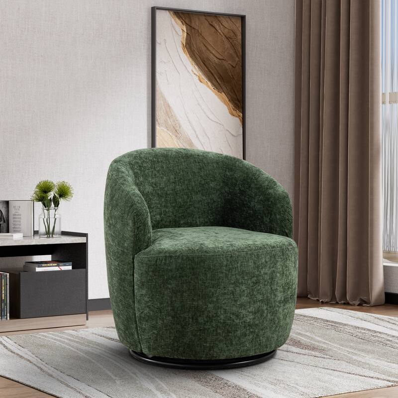 Ouyessir Accent Upholstered Round Velvet 360 Degree Swivel Sofa Chairs - Chenille-Green