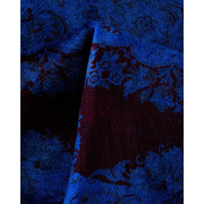 Overton Hand Knotted Wool Vintage Inspired Modern Contemporary Overdyed Blue Round Area Rug - 5' 3" x 5' 4"