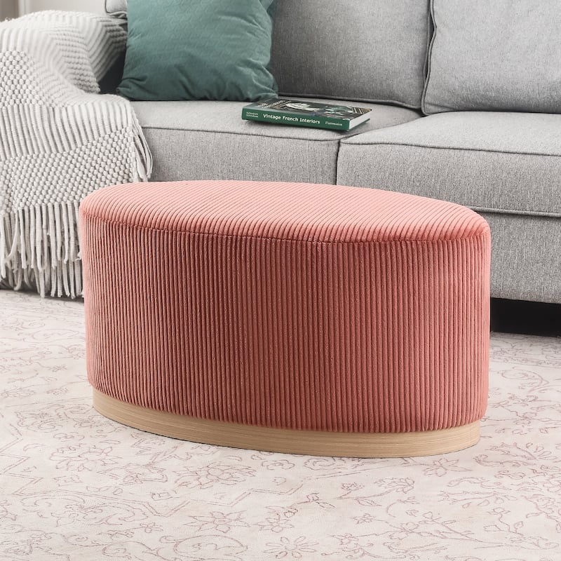 Adeco Velvet Upholstered Bench Oval Ottoman for Bed End Entryway