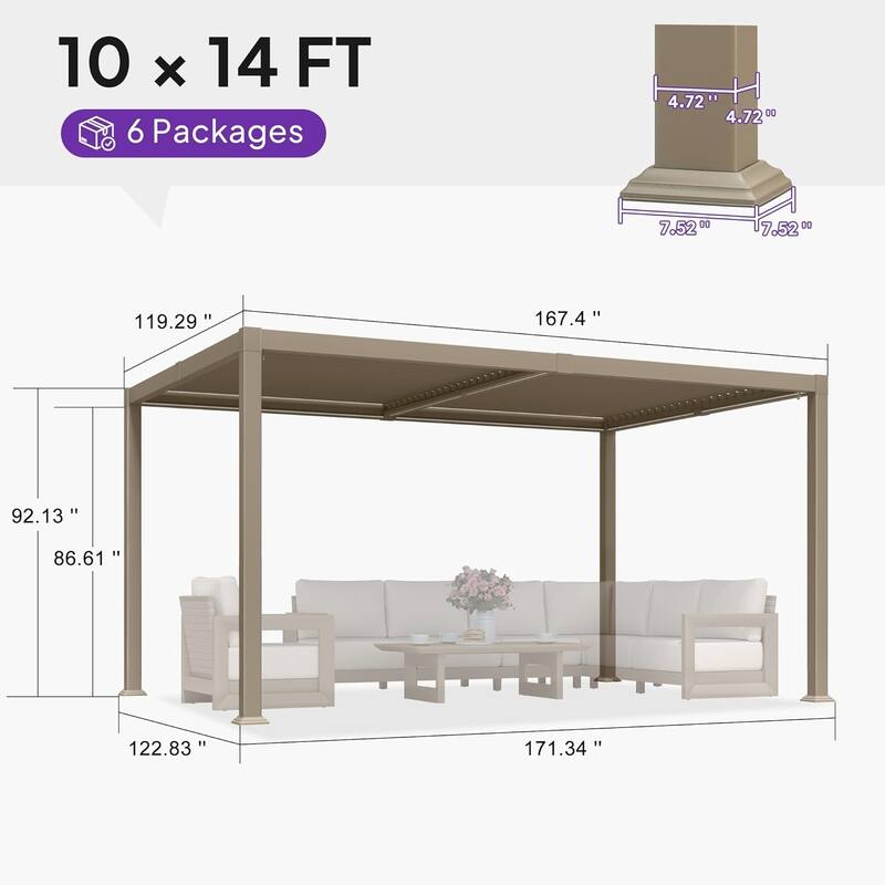 PURPLE LEAF Solar Louvered Pergola with LED String Lights Aluminum Outdoor Pergola with Adjustable Roof for Patio Garden