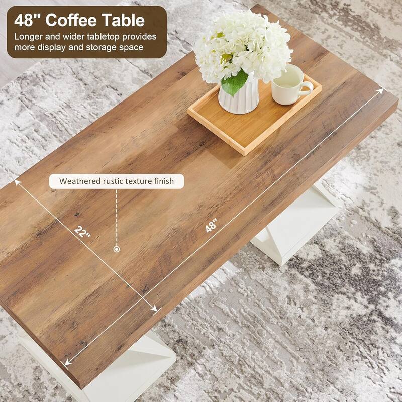 Modern Coffee Table, Twisted Center Table with Wood Thickened Pedestal