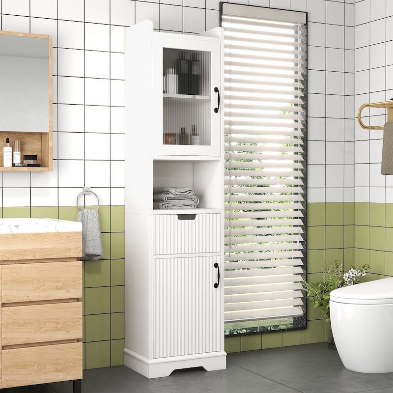 Free Standing High Bathroom Cabinet With Multiple Storage Cabinets - White