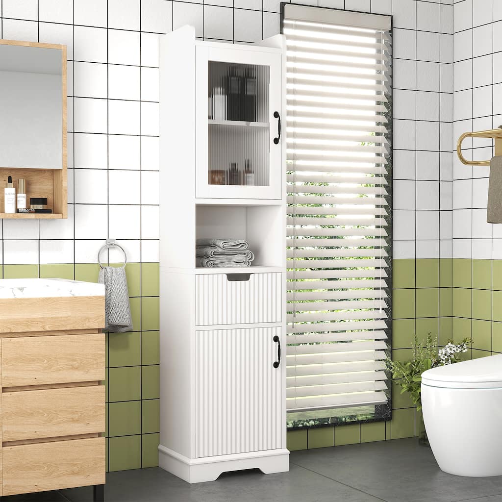 Free Standing High Bathroom Cabinet With Multiple Storage Cabinets