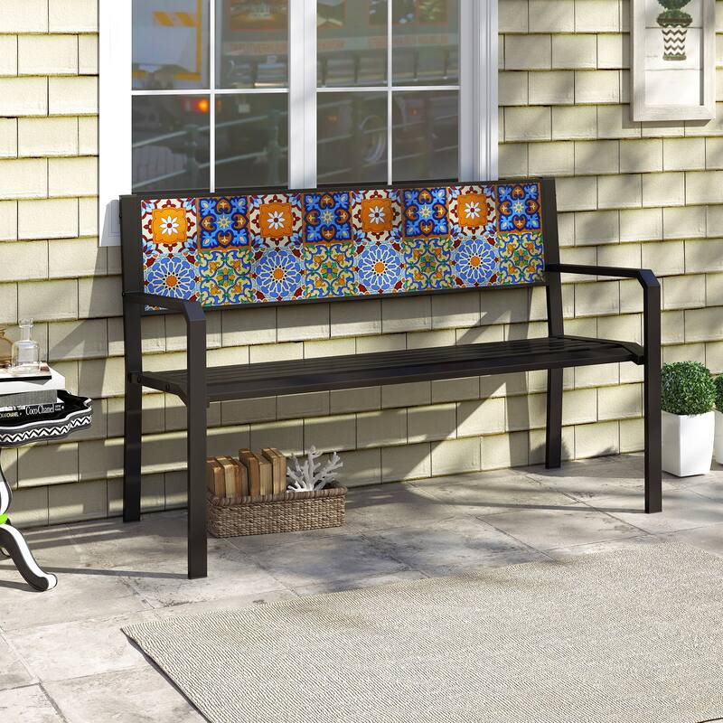 Gymax 50'' Patio Metal Bench Classic Slatted Loveseat for 2-3 People