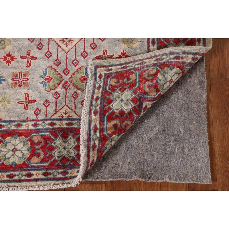 Grey Geometric Kazak Oriental Accent Rug Handmade Wool Carpet - 3'3"x 4'10"