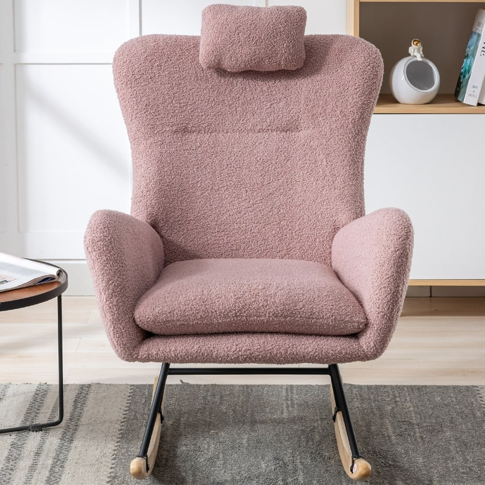 Teddy Fleece Accent Rocking Chair, Glider Rocker, Side Pockets