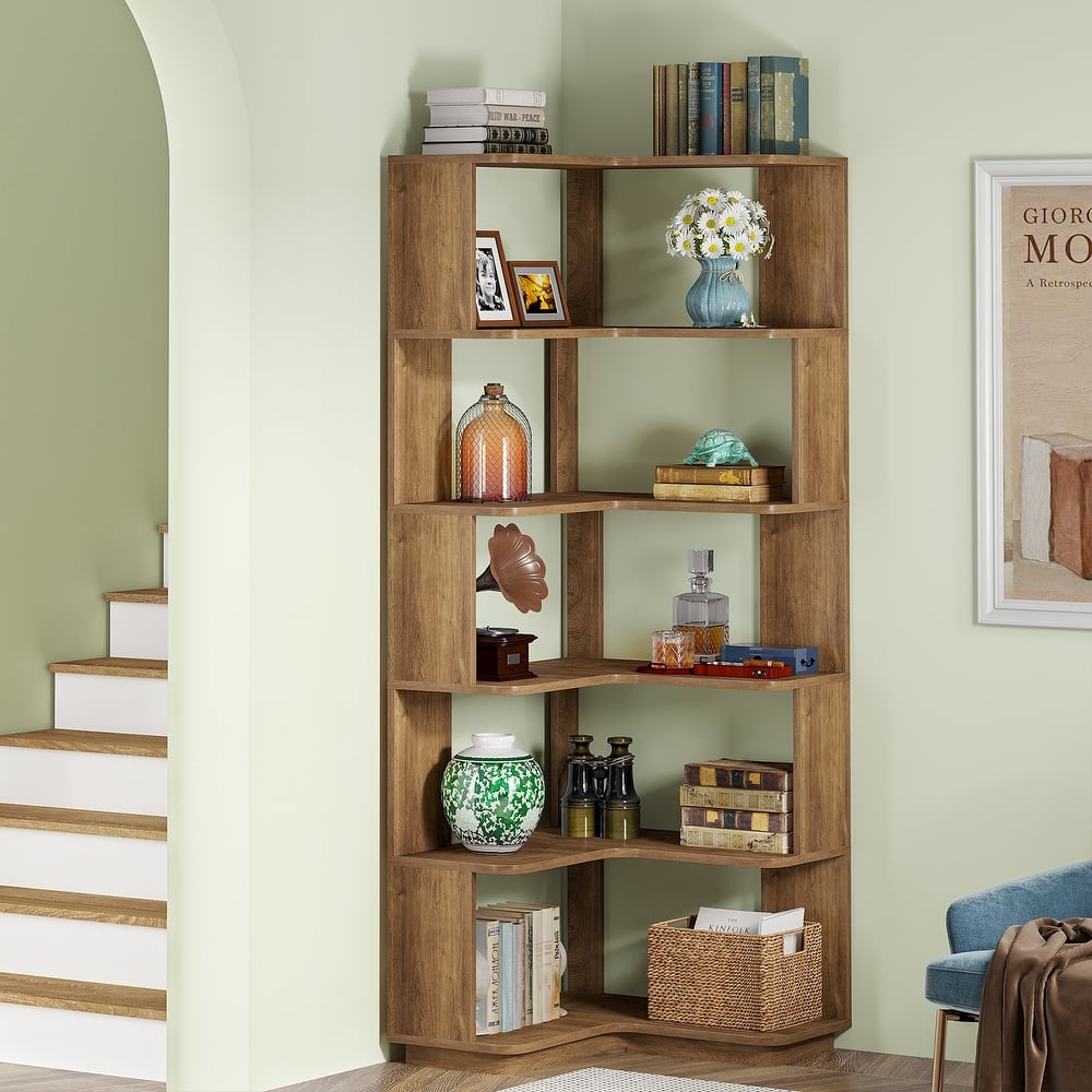 6-Tier Corner Bookshelf, 64.9 Inch Industrial Bookcase with Baffles