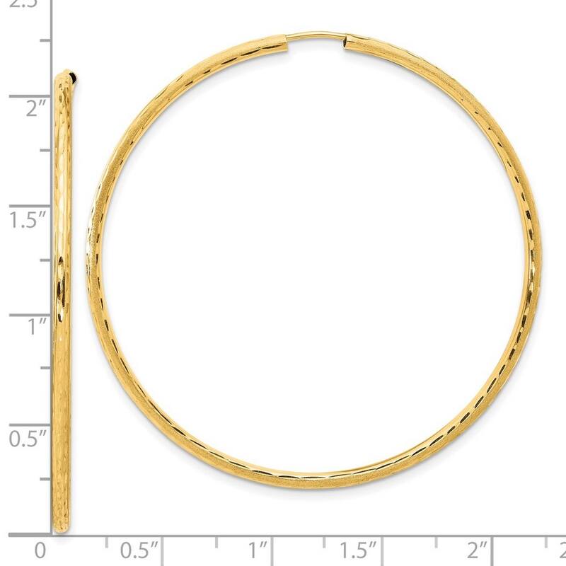 Curata 14k Yellow Gold Polished and Satin and Sparkle Cut Endless Hoop Earrings - 53.3x2mm