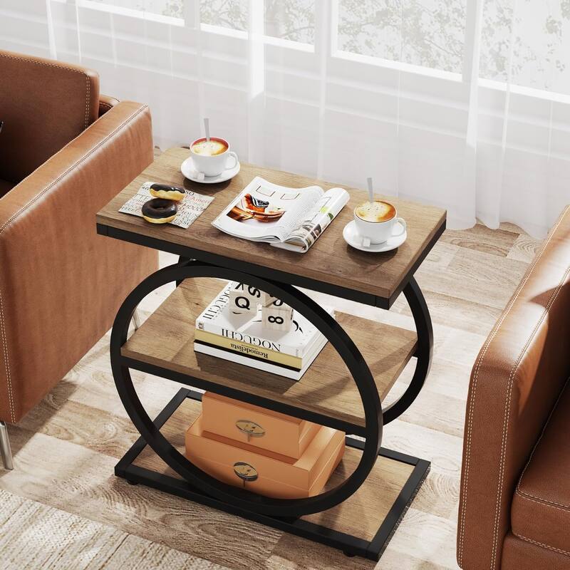 Narrow End Table with 3 Storage Shelves for Living Room