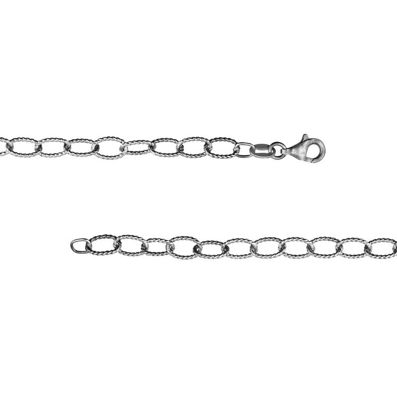 Curata 925 Sterling Silver Oxidized Textured Oval Rolo Chain Necklace