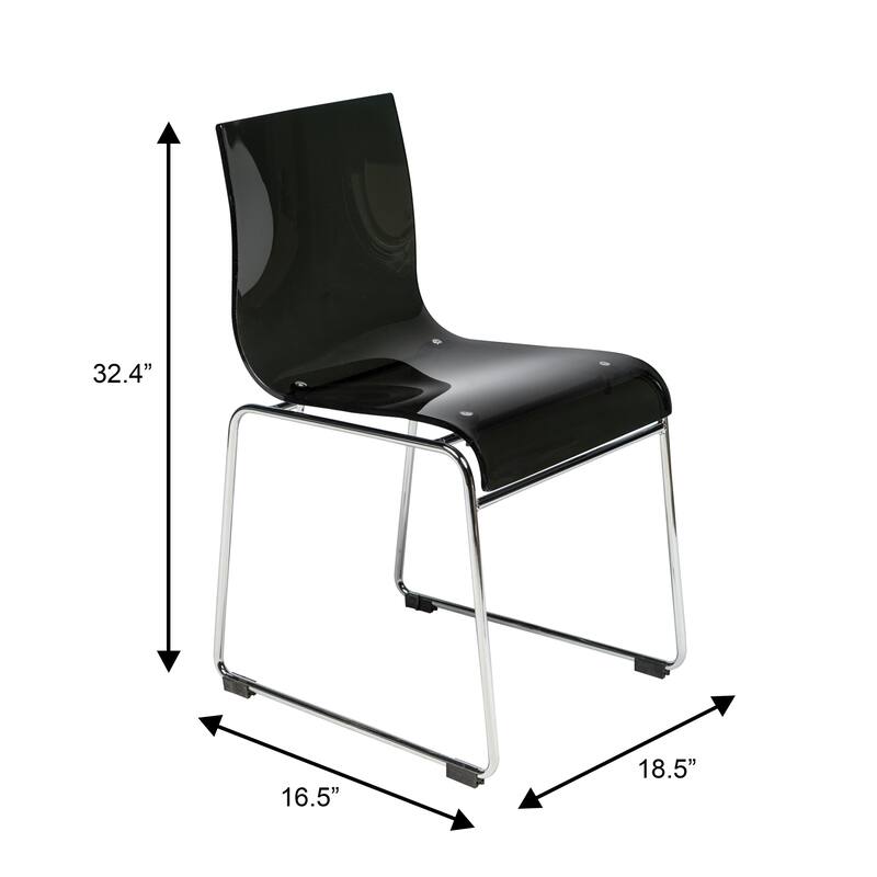 Lima Modern Contemporary Transparent Stackable Acrylic in Chrome Steel Dining Accent Side Chair Set of 2