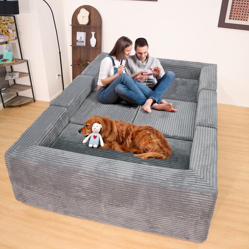 GDFStudio - 135.5-inch Modular U-Shaped 6-Seater Chaise Lounge Sectional Sofa with Reversible Layout - 135.5"