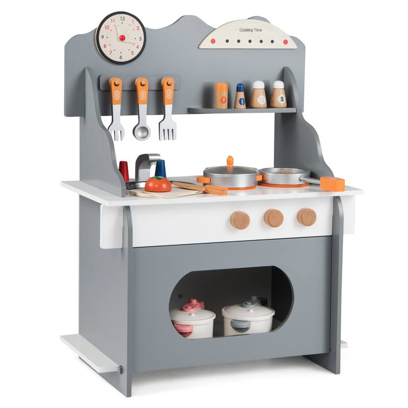 Gymax Pretend Play Toy Kitchen Set w/Clock Stove Spice Rack Faucet &