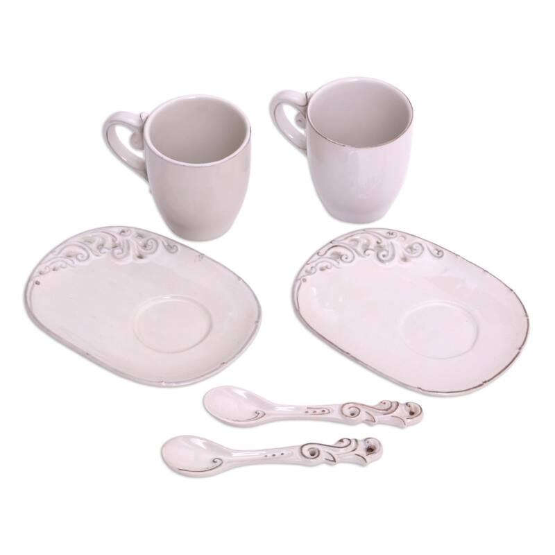 Novica Handmade Keraton Temptation In White Ceramic Mug And Saucer Set (6 Pieces)