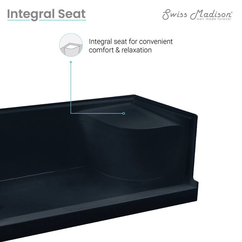 Aquatique 60" X 32" Left Drain, Shower Base In Matte Black - 59.75" x 32" x 23.25"