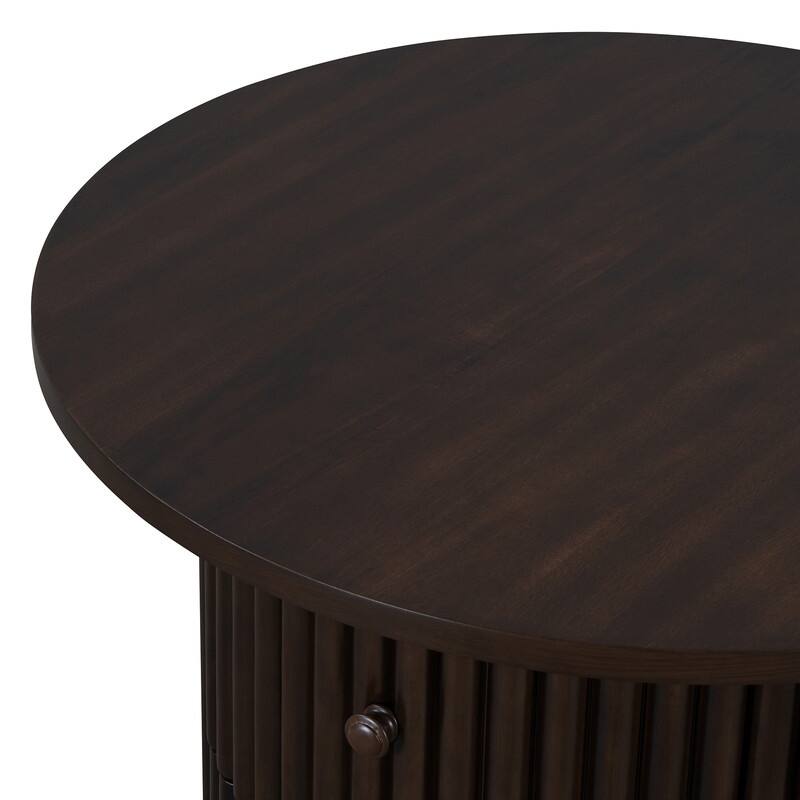 Round Coffee Table ,Farmhouse Coffee Table with a Drawer,Center Table with Vertical Slat Base in 30.5"