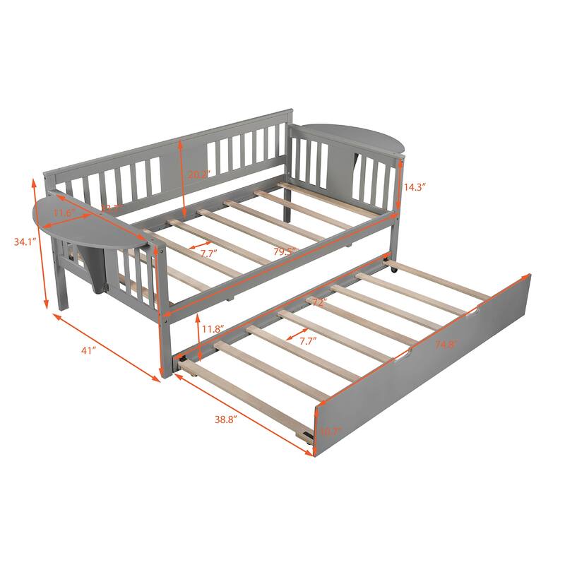 Multi-Functional Daybed with Trundle and Storage Side Tables for Bedroom or Living Room