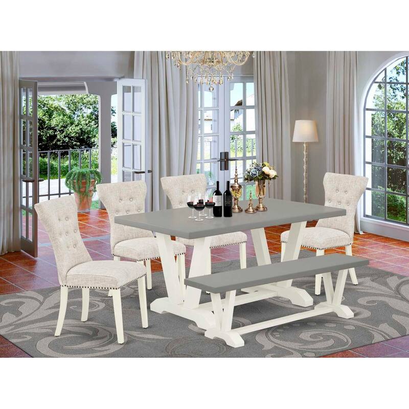HomeStock 6-Piece Rectangle Natural Oak Finish Solid Wood Top Dining Table with 1-Bench, 4-Chairs
