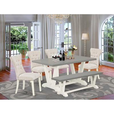 HomeStock 6-Piece Rectangle Natural Oak Finish Solid Wood Top Dining Table with 1-Bench, 4-Chairs